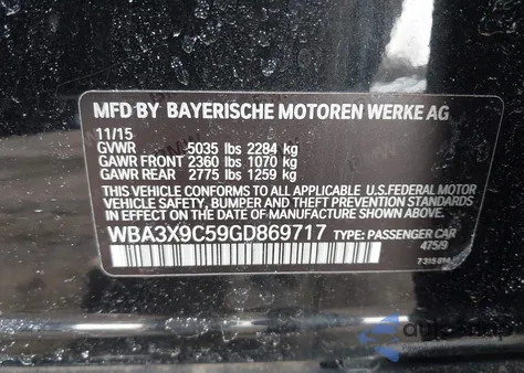 2016 BMW 335I Gran Turismo xDrive from USA, damaged, VIN WBA3X9C59GD869717